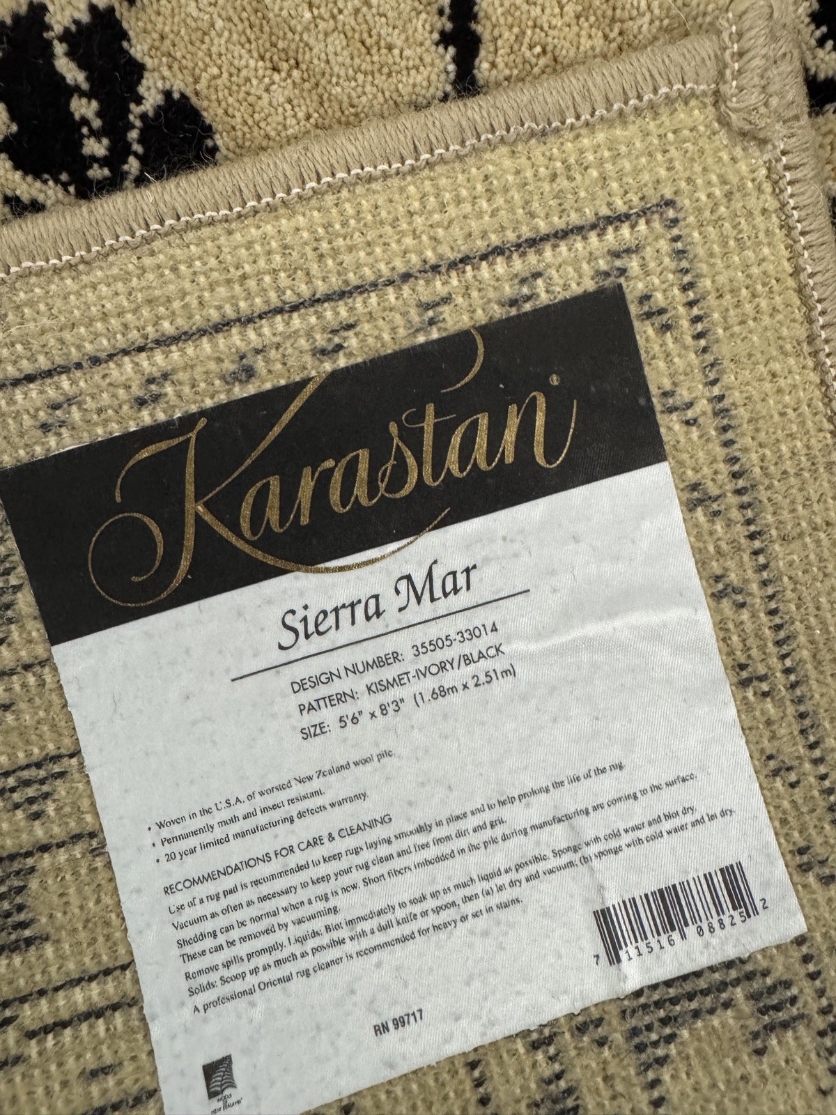 Karastan Sierra Mar Collection-Kismet Ivory/Black 5’6×8’3 100% Wool rug ::NEW::