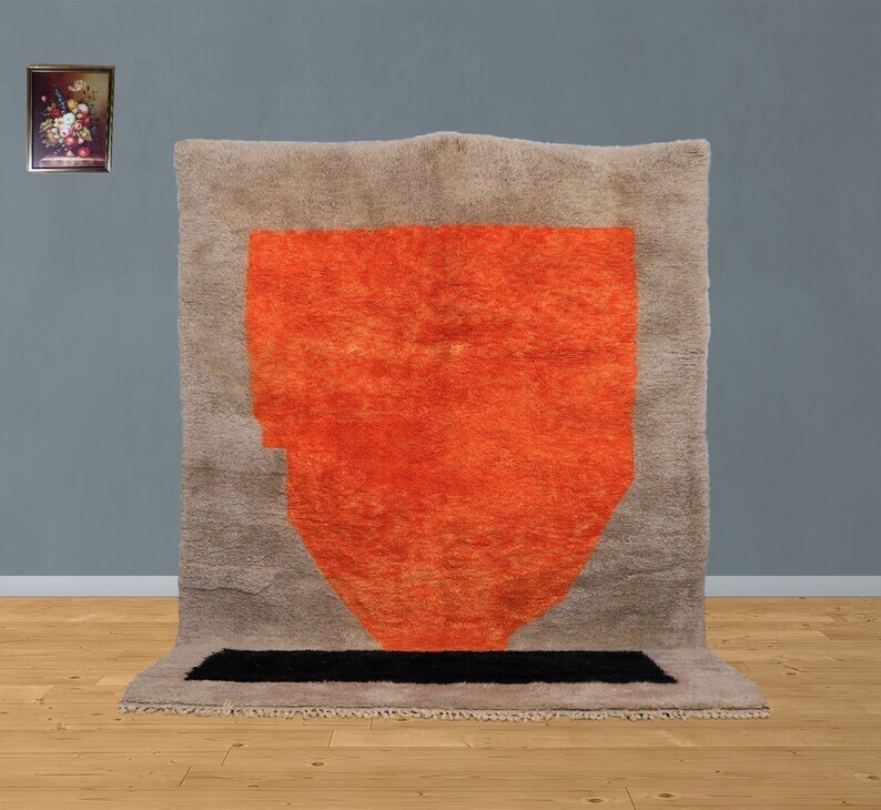 orange and black rug – beni ourain orange – beni ourain colorful – light brown