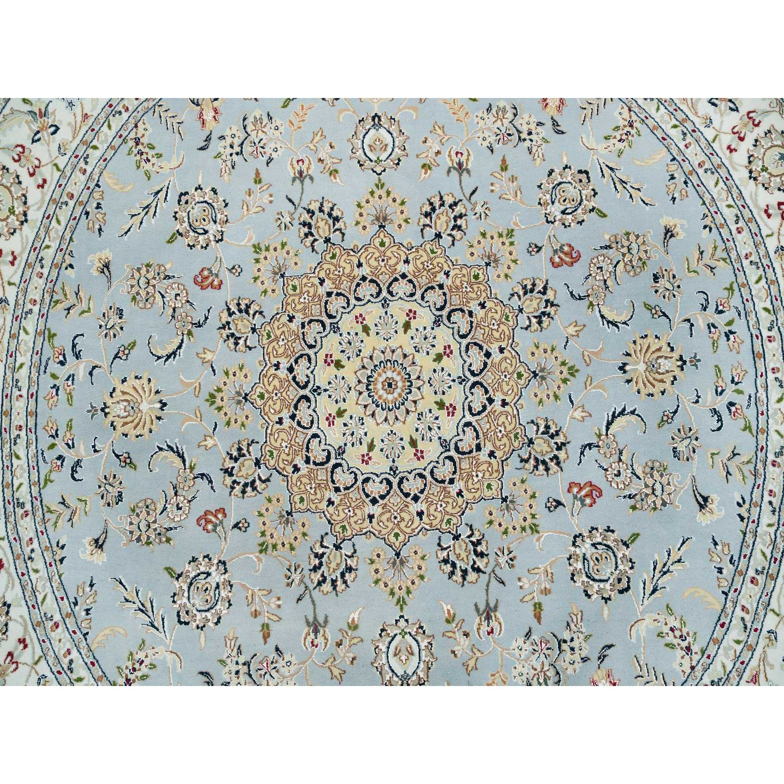 7’8 x7’8 Round Light Blue Hand Knotted Nain Design Rug G16136