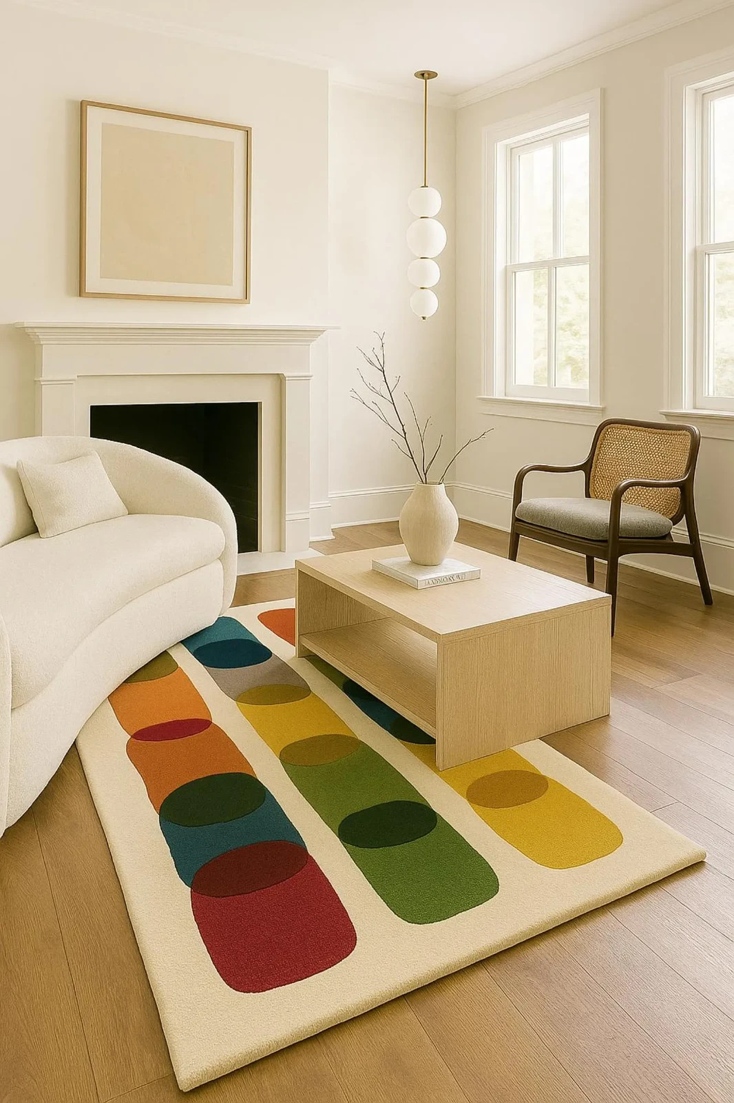 Hand Tufted Wool Rug: Mid-Century Modern Colorful Abstract Area Rug Design