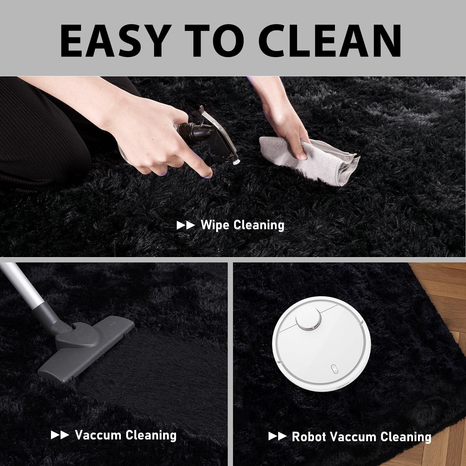 8×10 ft Black Fuzzy Rug for Living Room Soft Fluffy Bedroom Area Rugs Non-Sli…