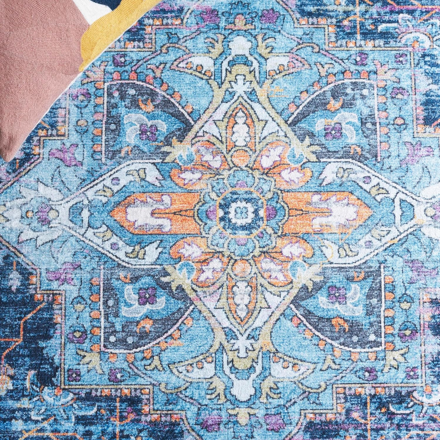 Orlando 8′ x 10′ Washable Rug – Light Blue & Navy, Non-Shedding