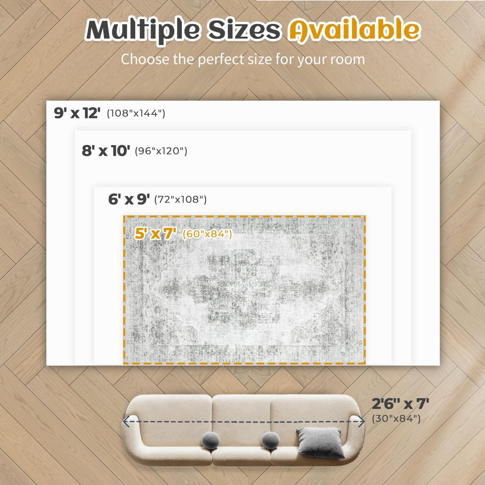 Large 9×12 Washable Vintage Boho Area Rug – Soft Non-Slip, Stain Resistant Indoo