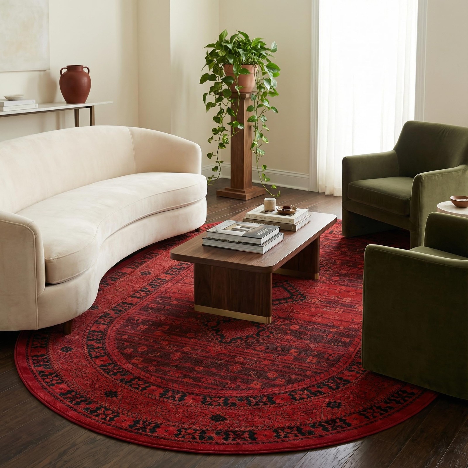 Tekke Collection Area Rug Sheibani 5′ 3″ X 8′ Oval Red/ Blac