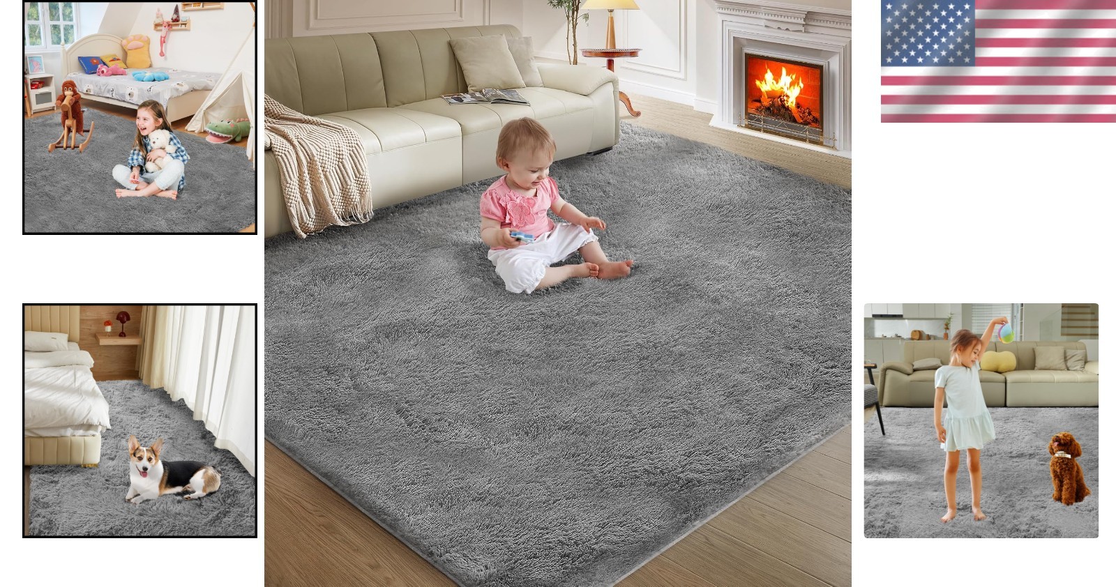 5′ x 8′ Fluffy Shag Rug for Bedroom and Living Room – Stylish Grey Decor