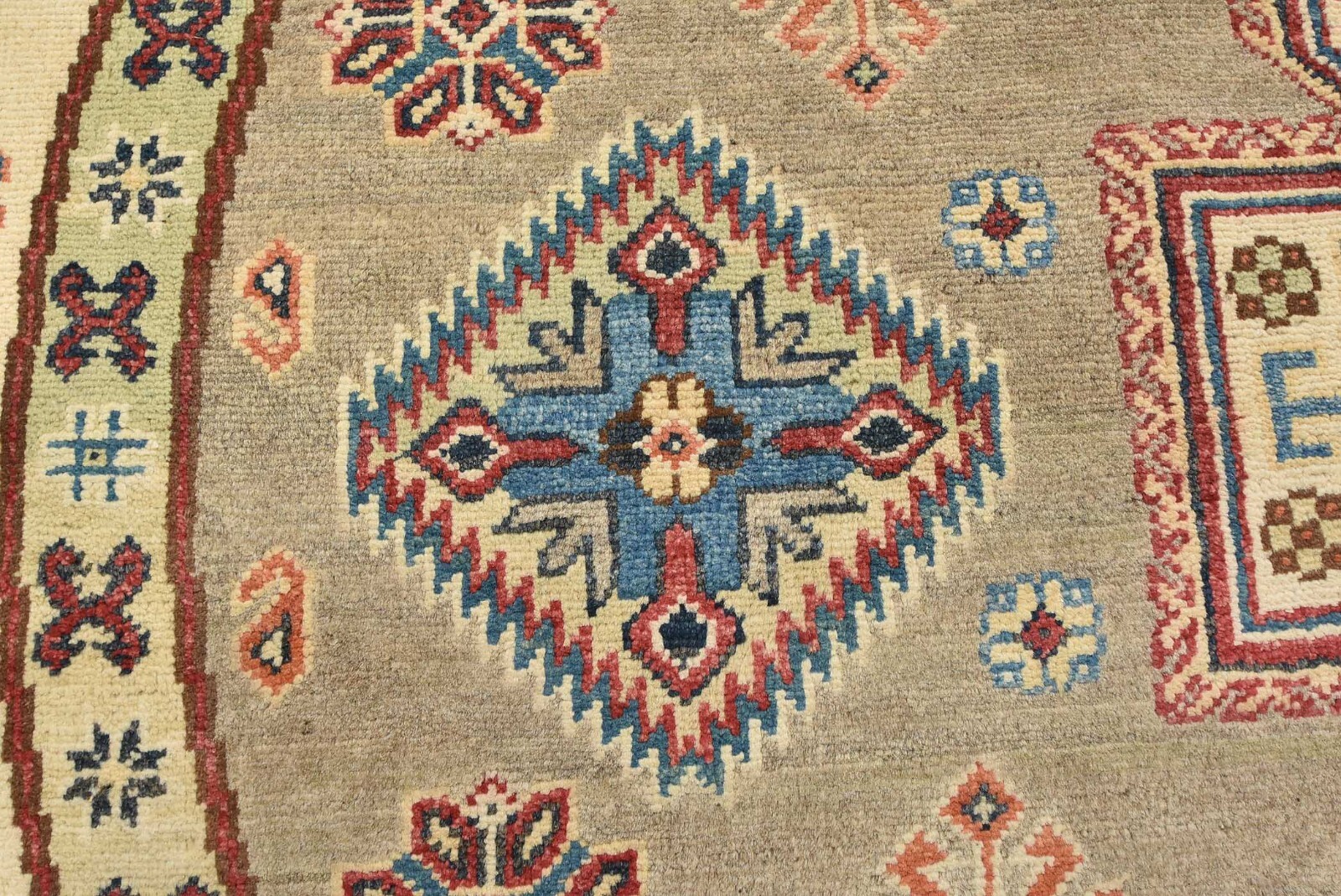 Kazak Rug 7’11” x 7’10” Round Brown Wool Tribal Hand-Knotted Oriental Carpet