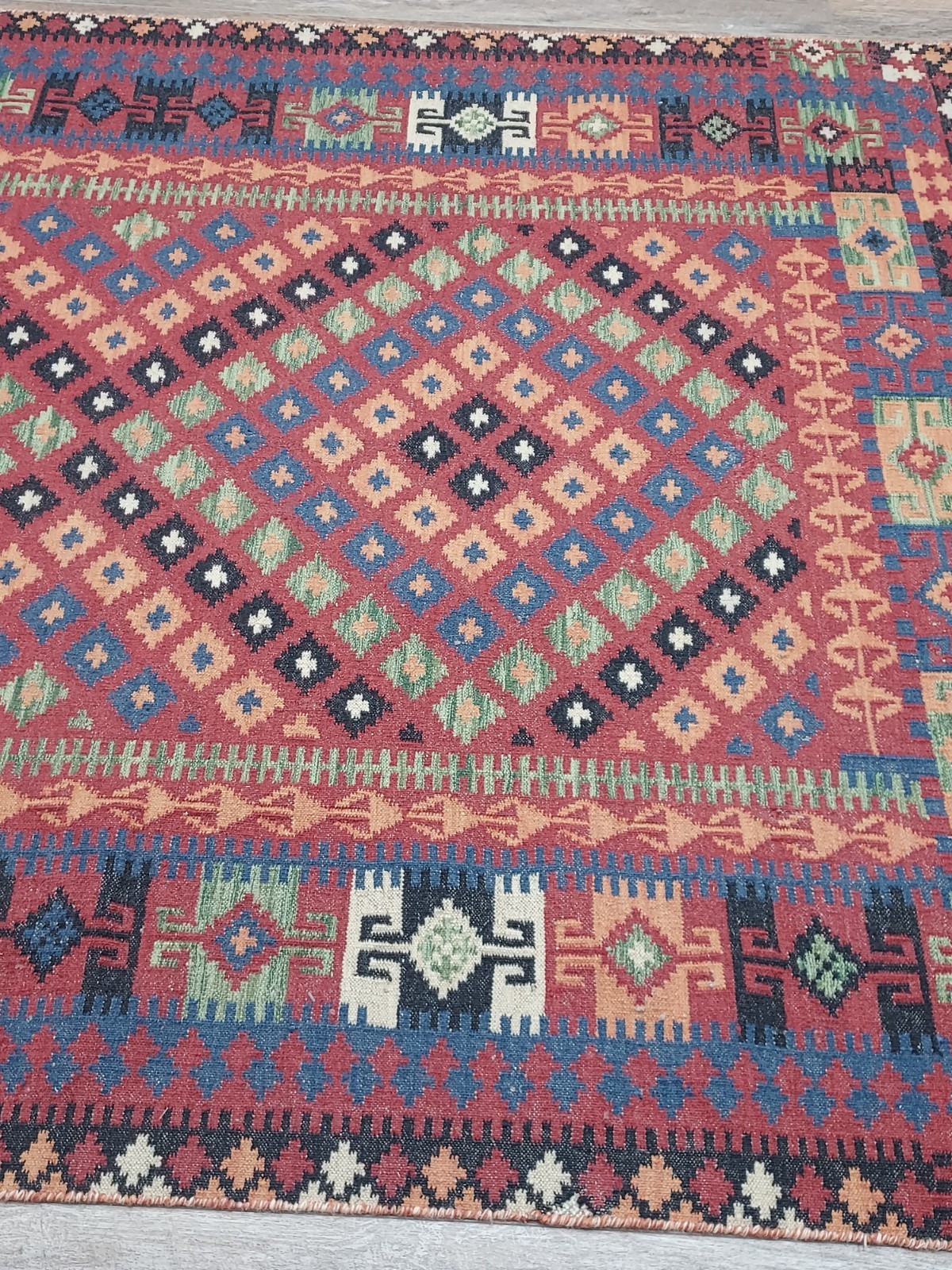 Turkish Vintage Rug,Anatolian HandMade Tribal GeometricKilim Rug, 6×8.9 ft