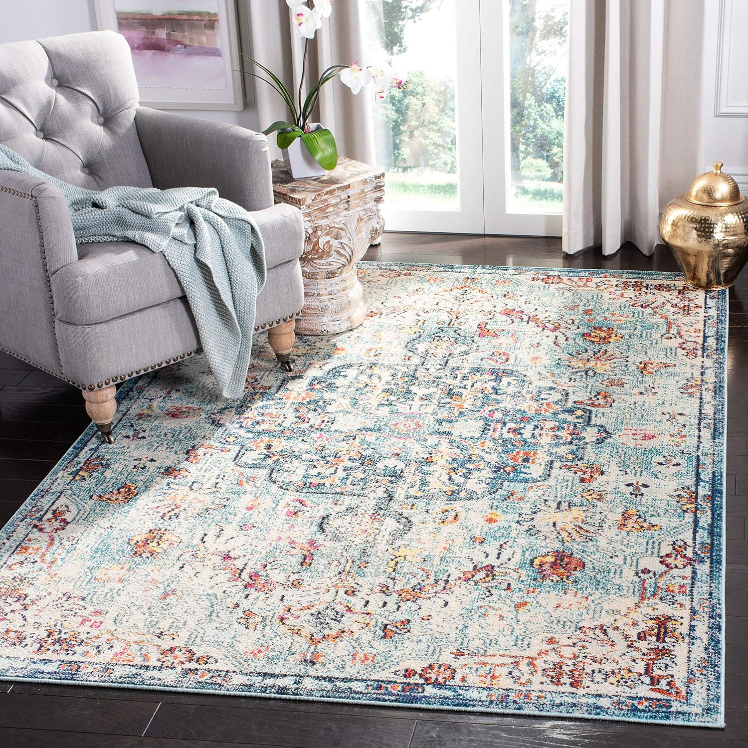 Madison 6′ x 9′ Area Rug, Navy & Light Blue, Boho Chic Design
