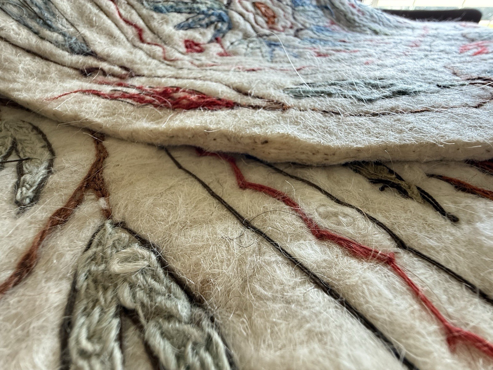 FELTED WOOL RUG-BLANKET-THROW. MULTI COLOURED FLORAL 34 X 62