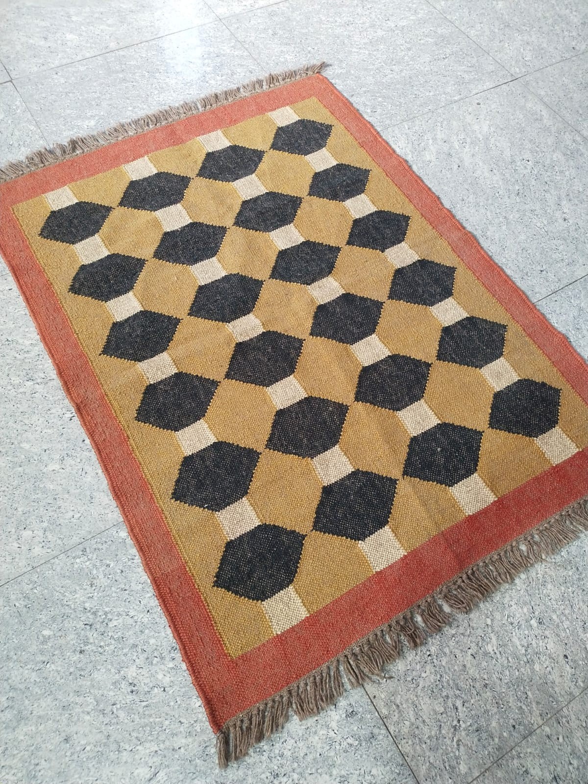 Handwoven Wool Jute Kilim Rug – Boho Area Rug, Rustic Living Room Carpet, Natura