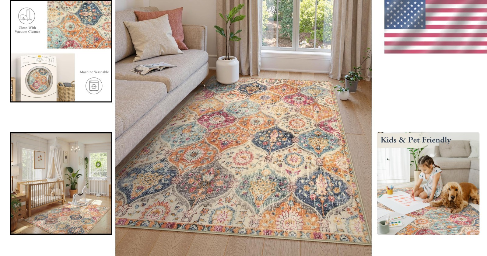 4×6 Moroccan Area Rug, Soft Faux Wool with Vintage Charm – Easy Care and Safety