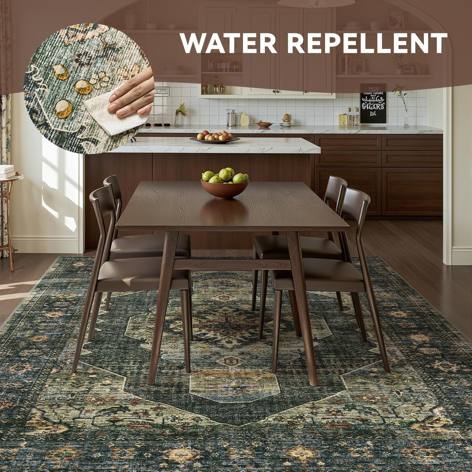 Olive Green Area Rug 6X9 Bedroom Rug Living Room Rugs Washable Soft Vintage Neut
