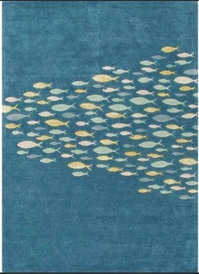 Modern Coastal Fish Celestial Blue Hand-Tufted 100% Wool Soft Area Rug Carpet