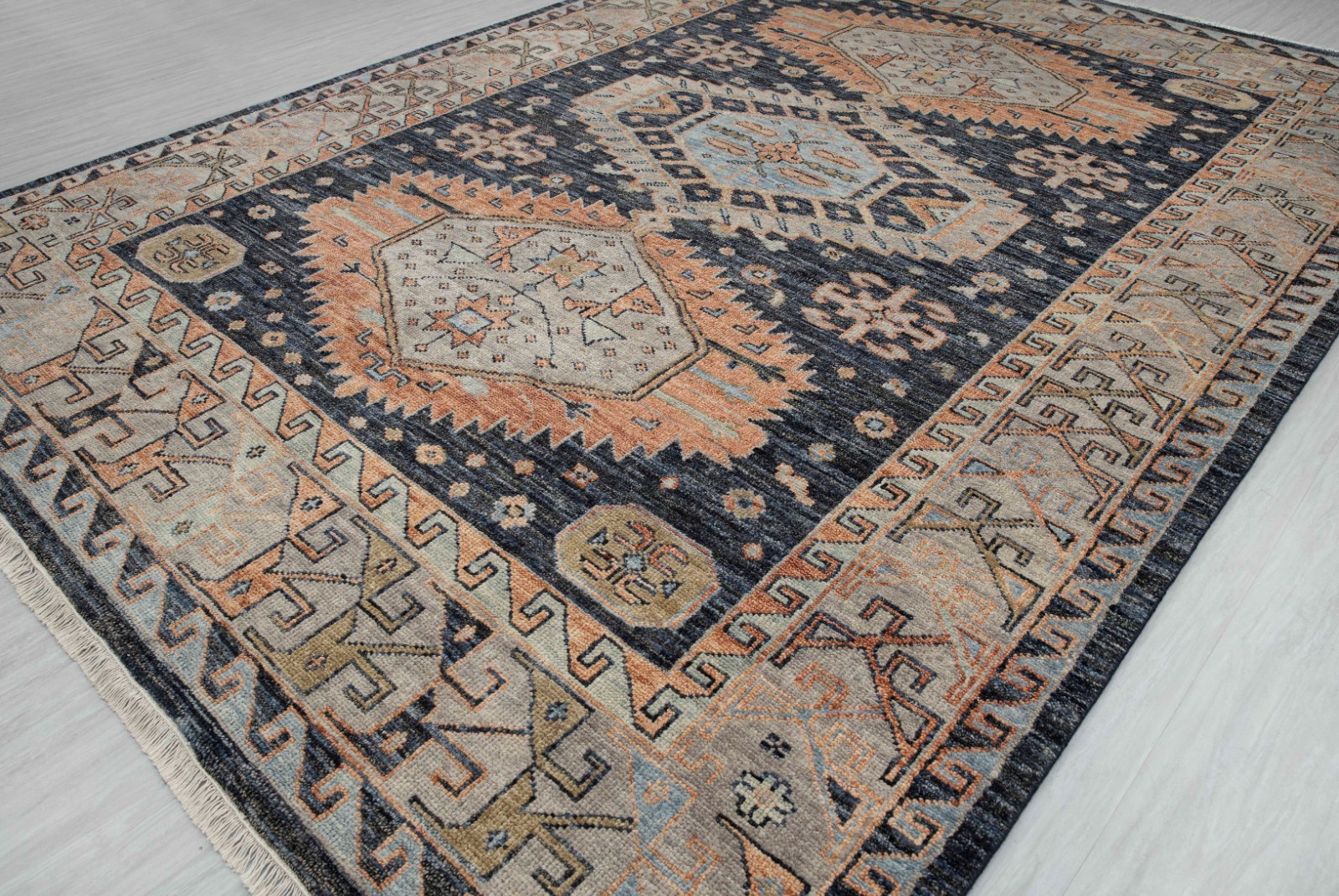 10×14 Charcoal Beige Border Decorative Kismet Oushak Inspired Handmade Wool Rug