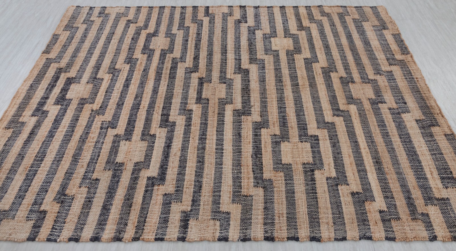 Natural Jute Black High Quality Hand Woven Geometric Boho Style CUSTOMIZED Rug