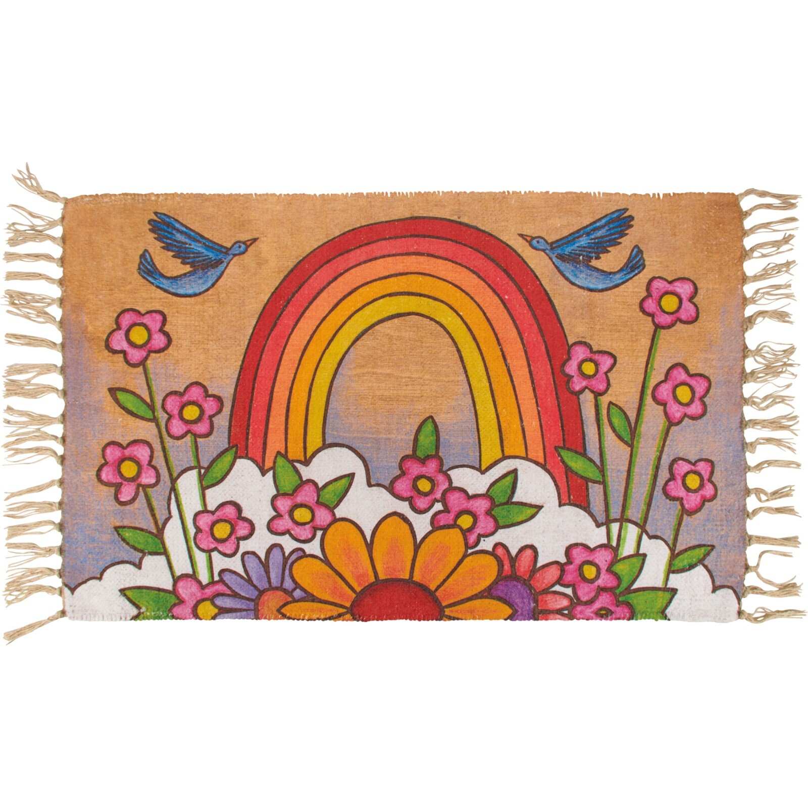 Rainbow and Flowers Indoor/Outdoor Rug 34″ x 20″ Primitives By Kathy NWT