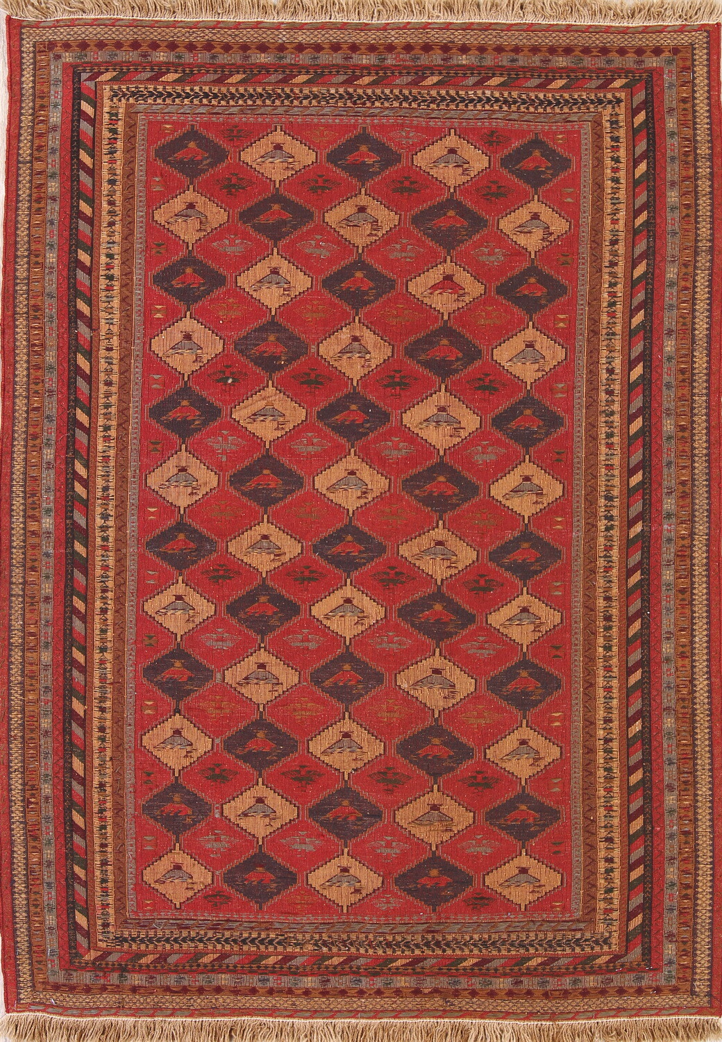 Flat-woven Antique Look Sumak Sirjan Kilim Oriental Hand-Woven 4’x6′ Rug