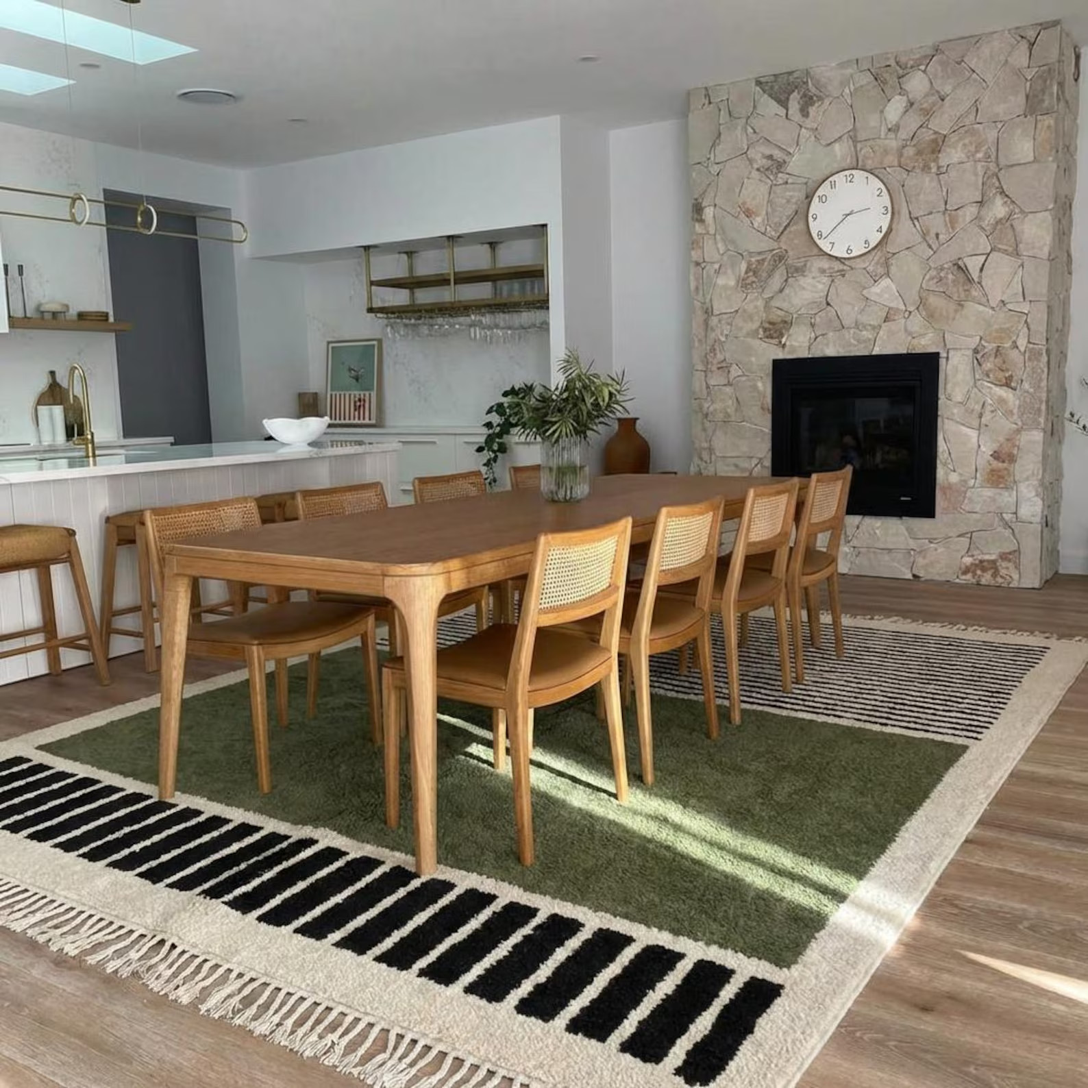 Olive Green Moroccan Rug – Geometric Striped Berber Carpet – Handmade Area Rug