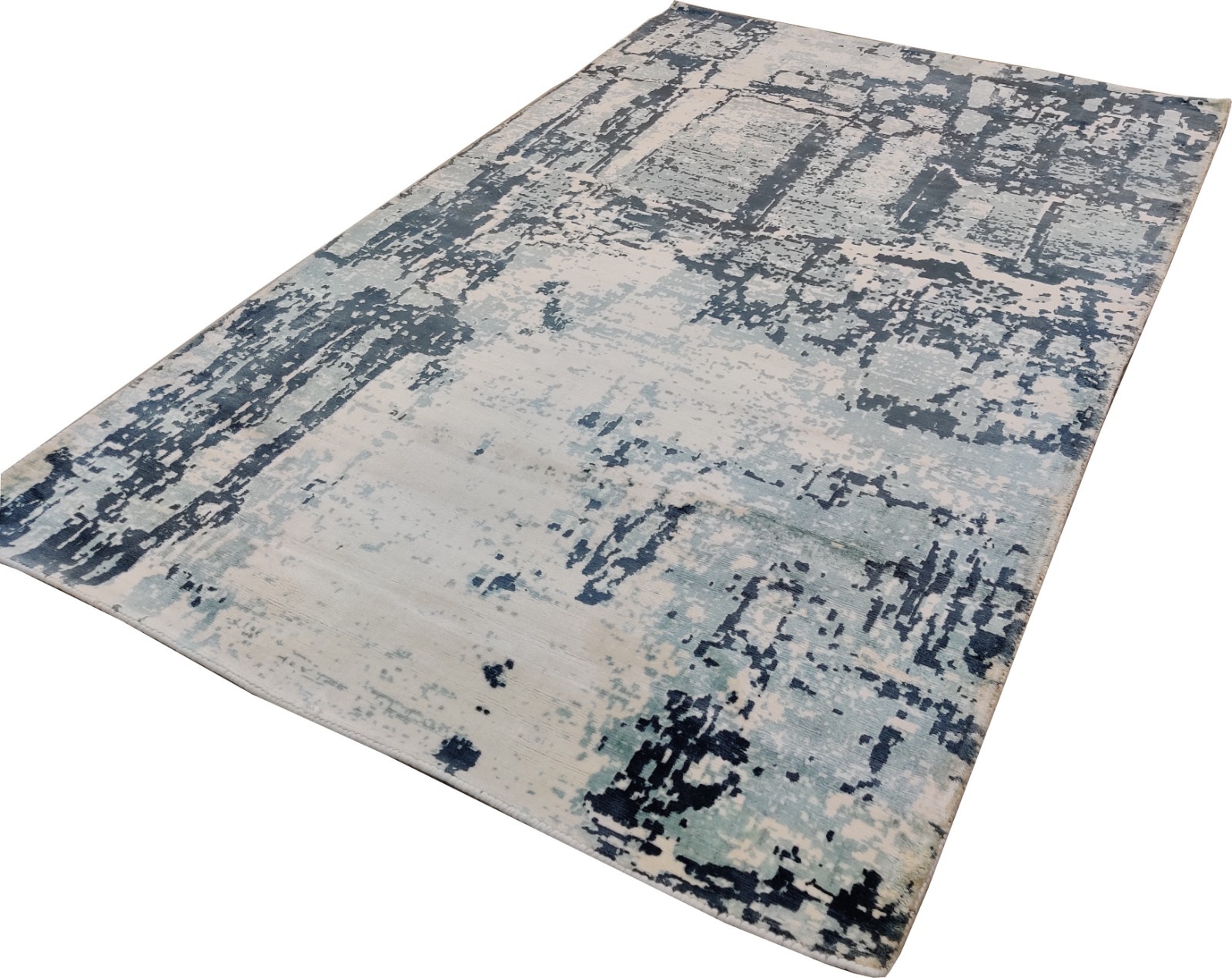 Modern Handmade Area Rug for Kids 100% Viscose Blue Iceberg Abstract 4×6 ft