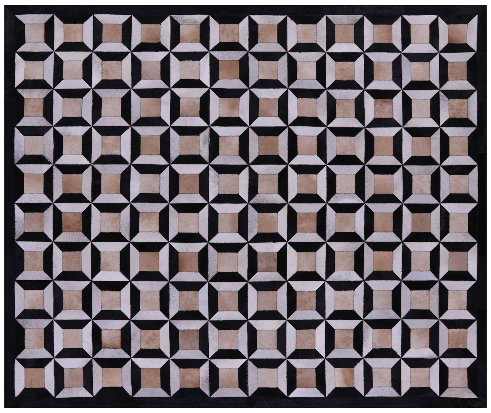 Black & White Natural Brown Cowhide Hand Stitched Rug 6′ 11″ X 8′ 2″ – C3373