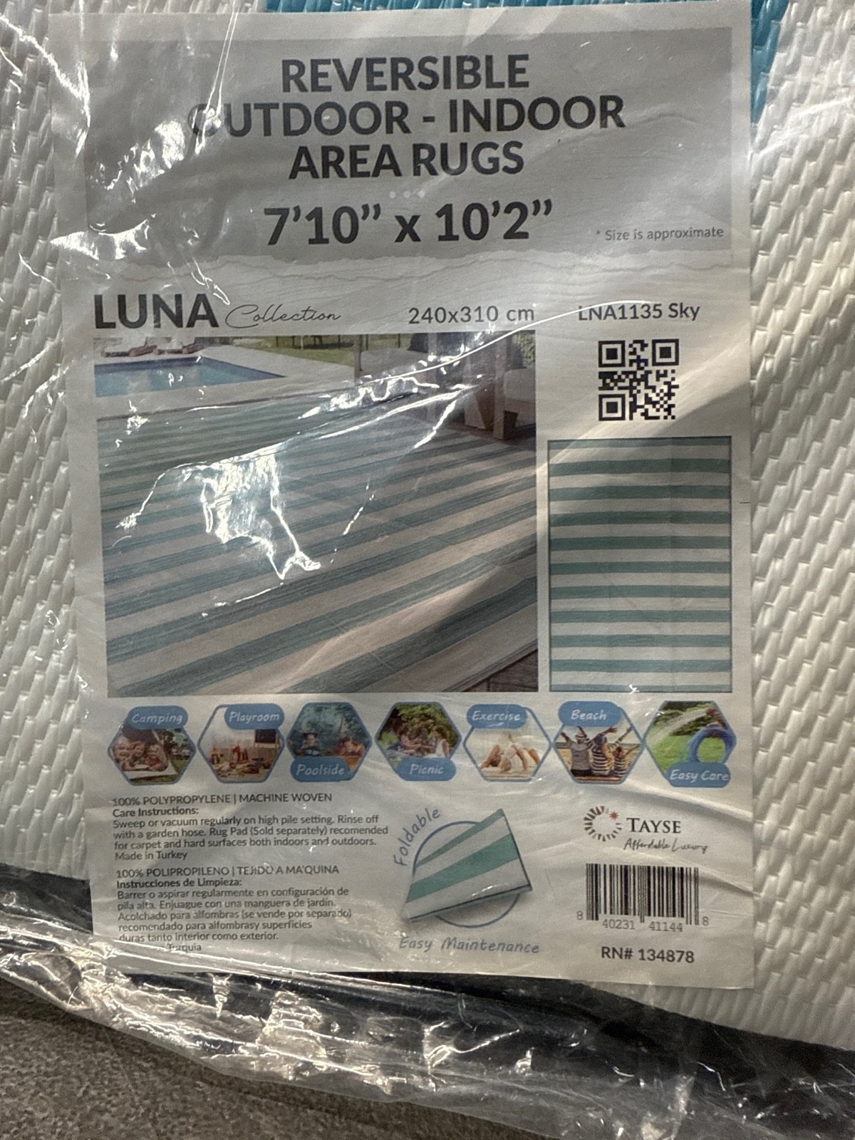 Tayse Luna 7 x 10 (ft) Flatweave Aqua Rectangular Outdoor Pet Friendly Area rug