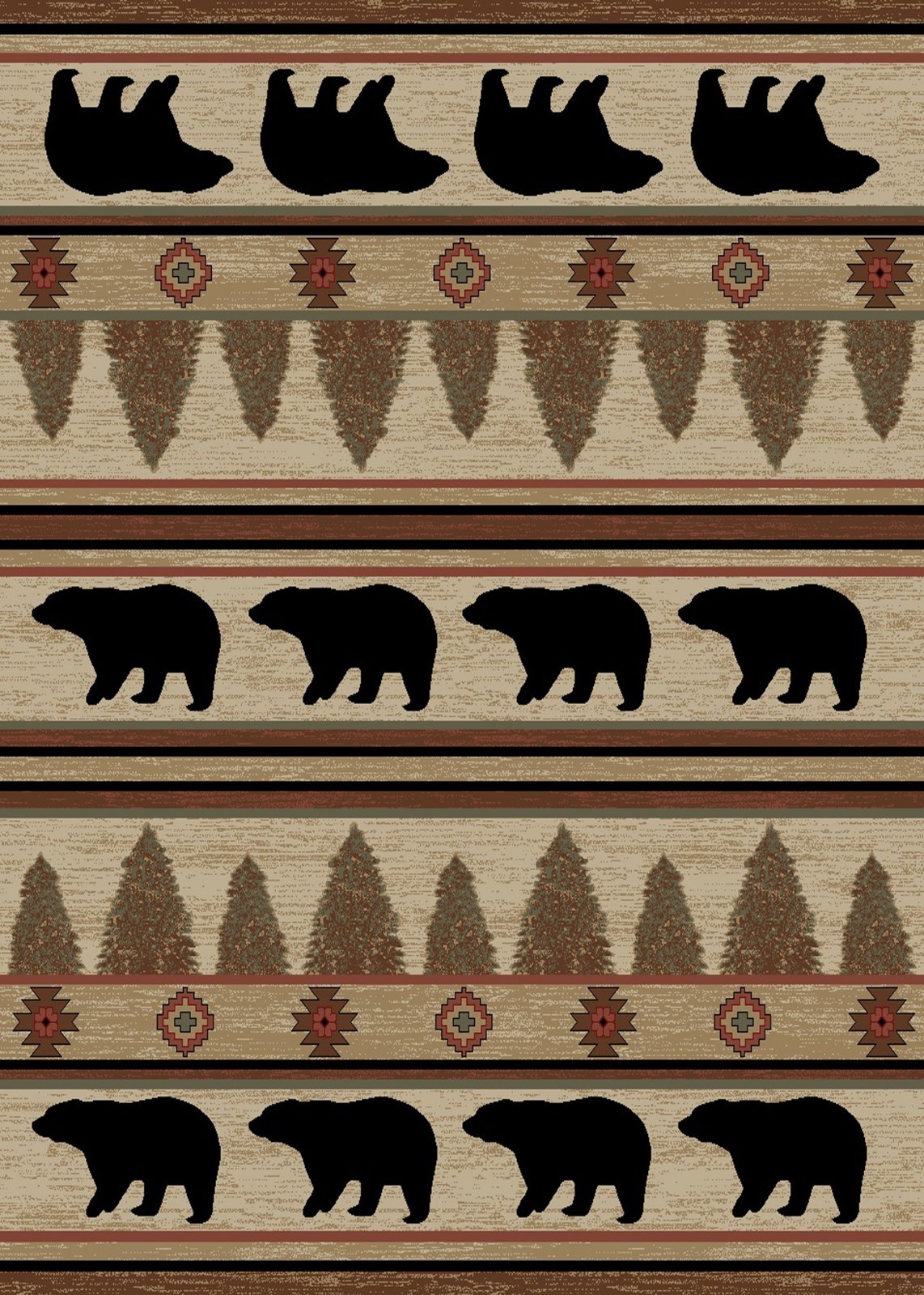 Appalachian Area Rug Runner Lodge Cabin Bear Paw Black Brown Beige Matching Set