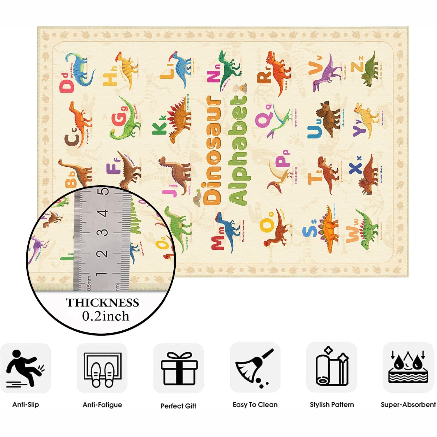 Glocmna Dinosaur Rug 2×3 for Entryway Dino Alphabet Toddler Educational Rug M…