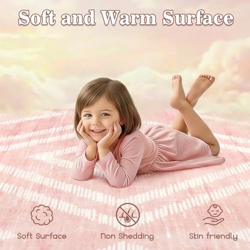 Boho Pink Washable Area Rugs 5x7ft for Living Room, Soft Bedroom Nursery Rugs