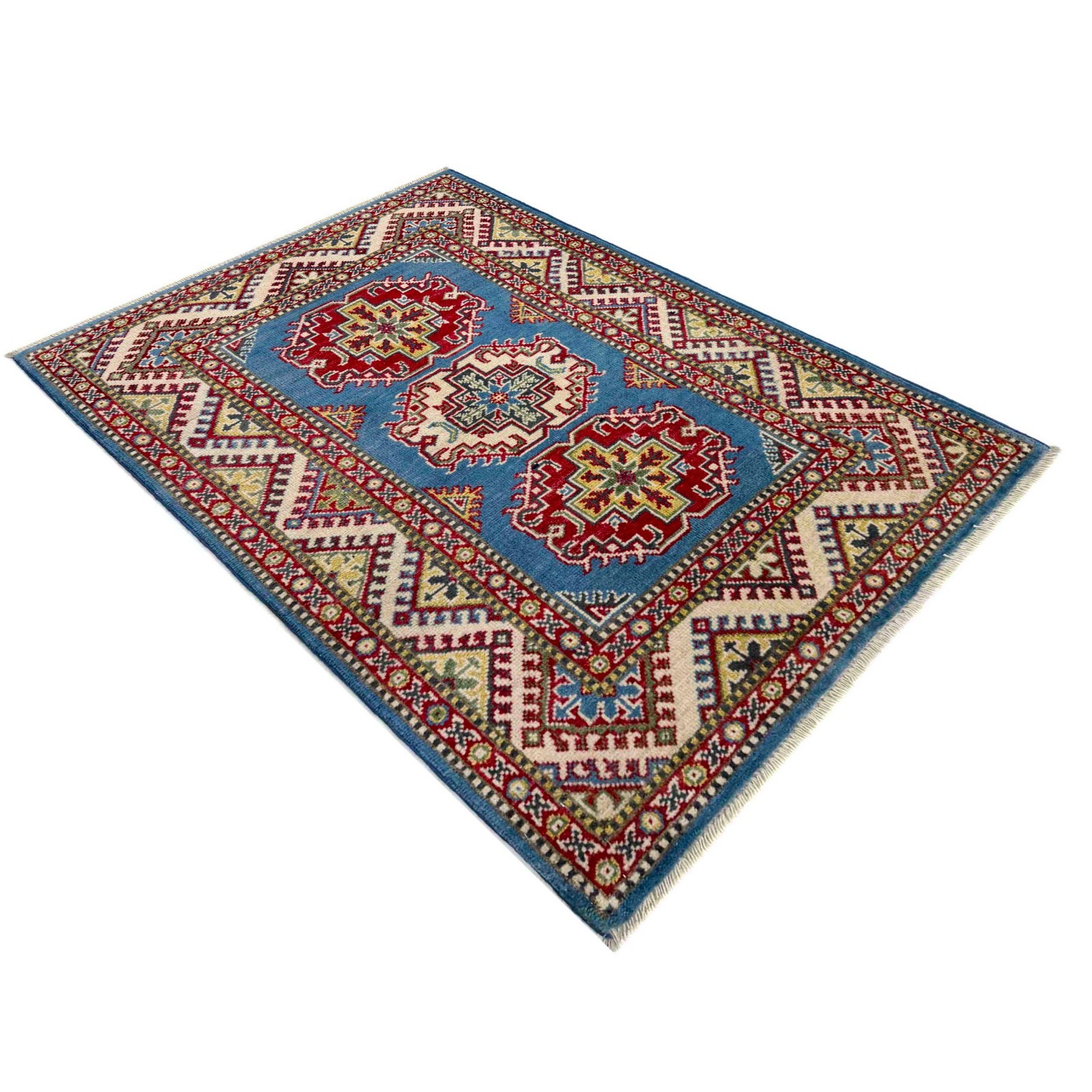 Blue Hand Knotted Tribal Kazak Oriental Rug, 2.8×4.1 Ft Medallion Carpet, R37493
