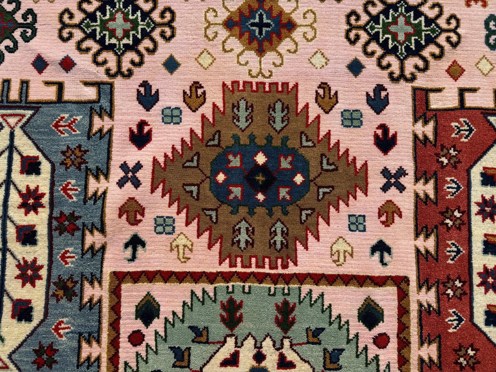 9×12 NEW WOOL RUG HANDMADE PINK ORIENTAL handwoven blue green colorful tribal ft