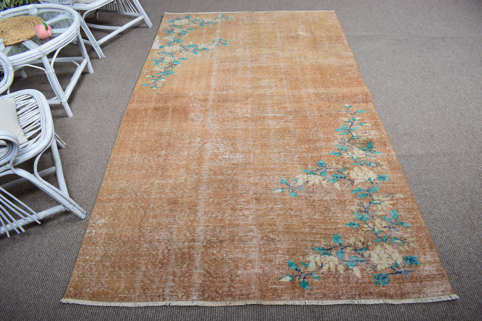 Turkish Area Rug 4,7×8,1 ft (144×246 cm), Vintage Brown Southwestern Wool Rug