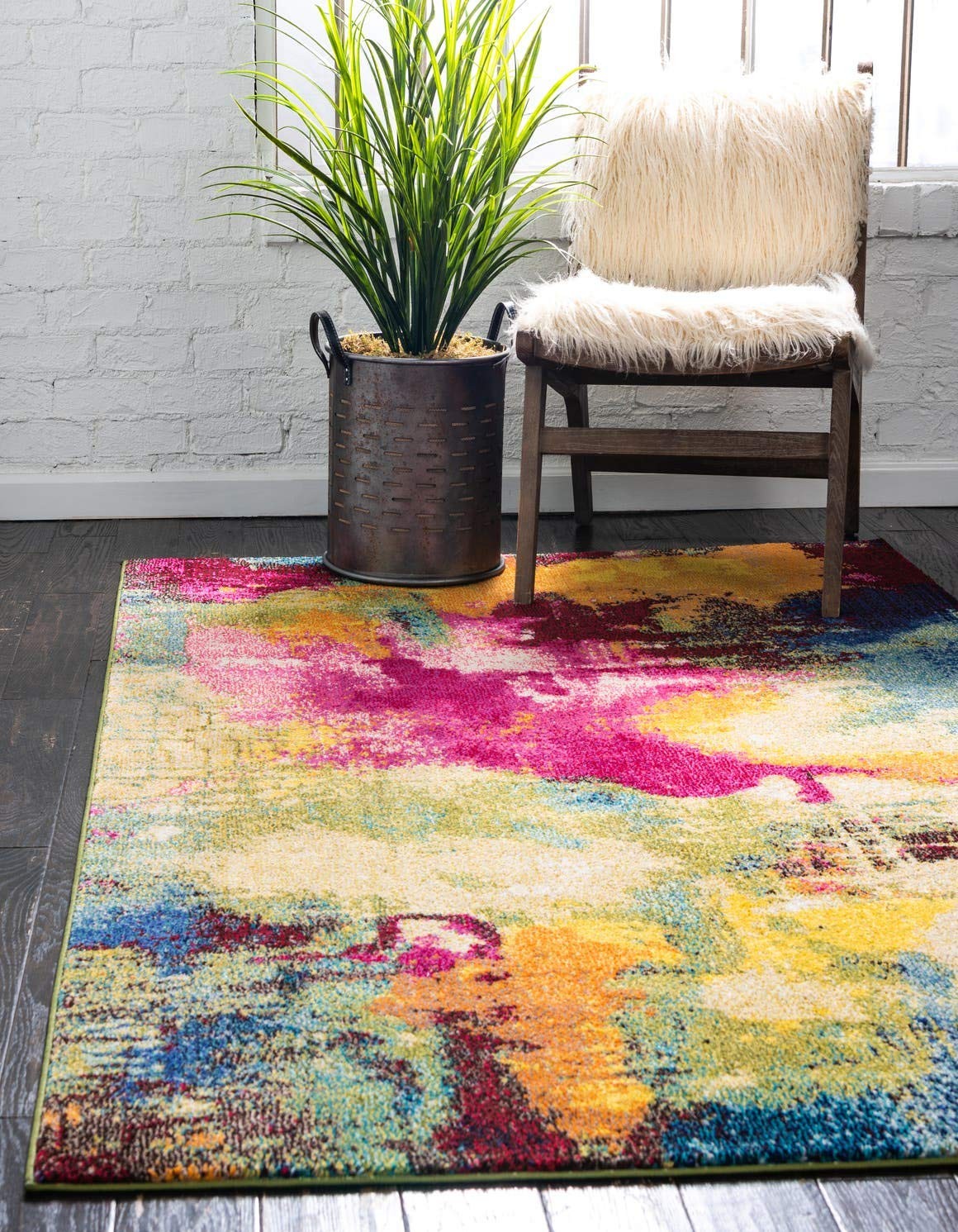 Unique Loom Estrella Collection Colorful Abstract Watercolor Modern Eclectic