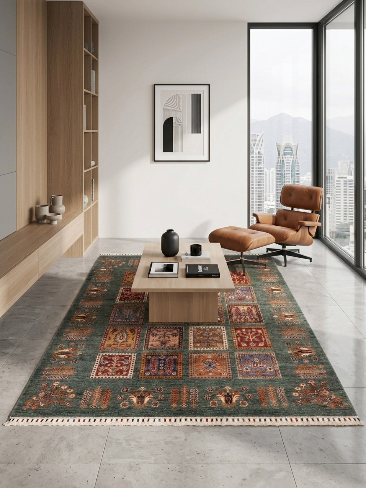 Traditional Hand-Knotted Geometric Carpet 5’1″ x 6’7″ Oriental Wool Area Rug