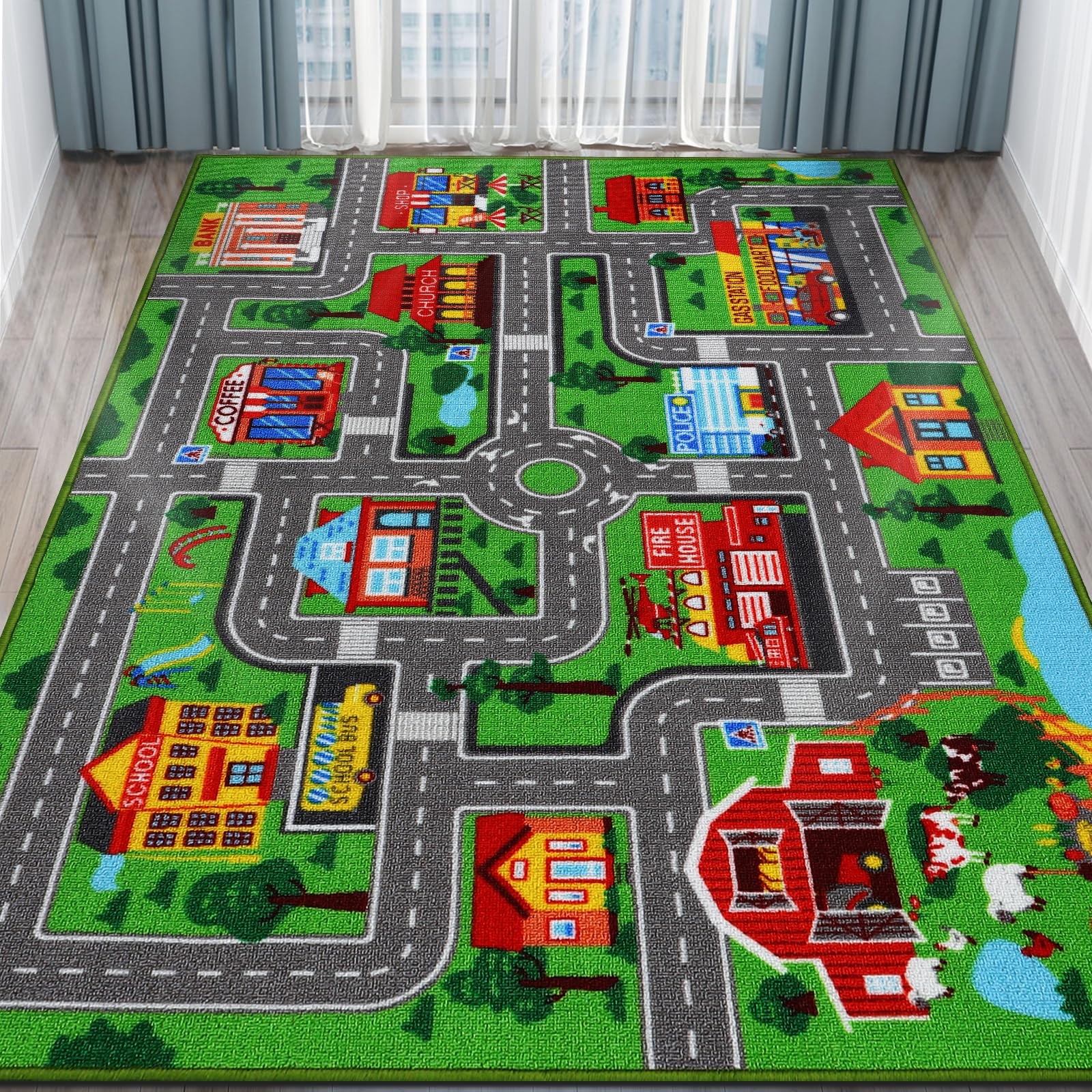 Kids Rug Car Carpet 78.7″x59″, Car Rug for Kids Room Playroom Bedroom, Non-Sl…