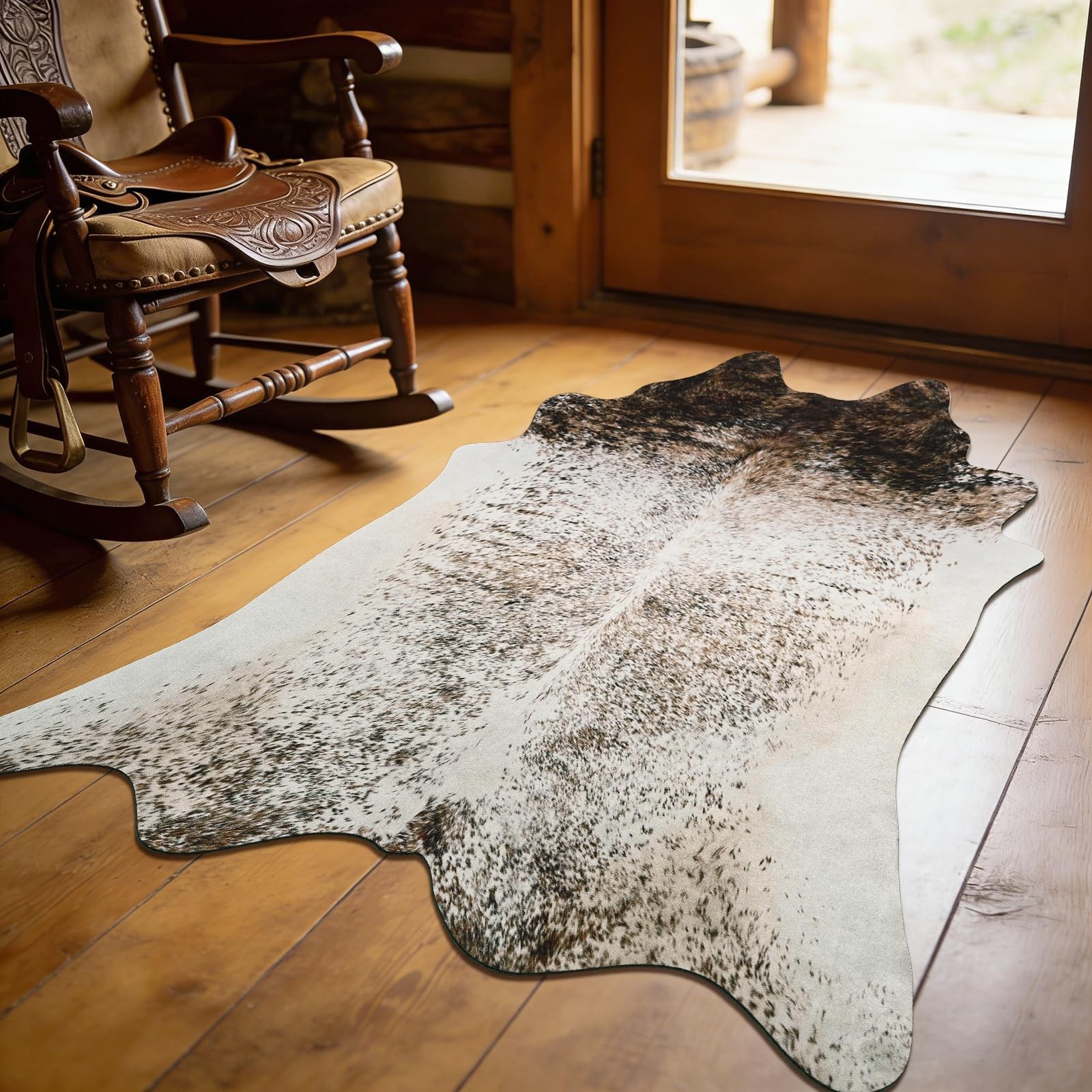 2×3 Small Cowhide Rug, Washable Faux Brown and White Hide Runner Rugs for Ent…