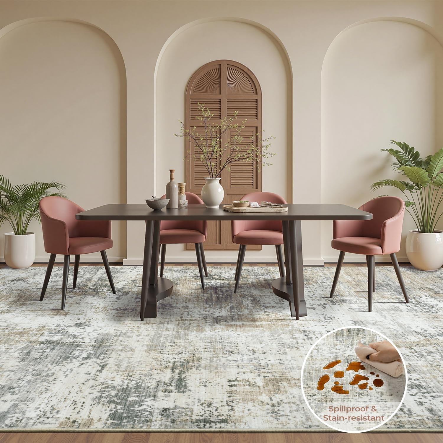 8×10 Area Rugs for Living Room, Abstract Neutral Large Washable Rug, Modern S…
