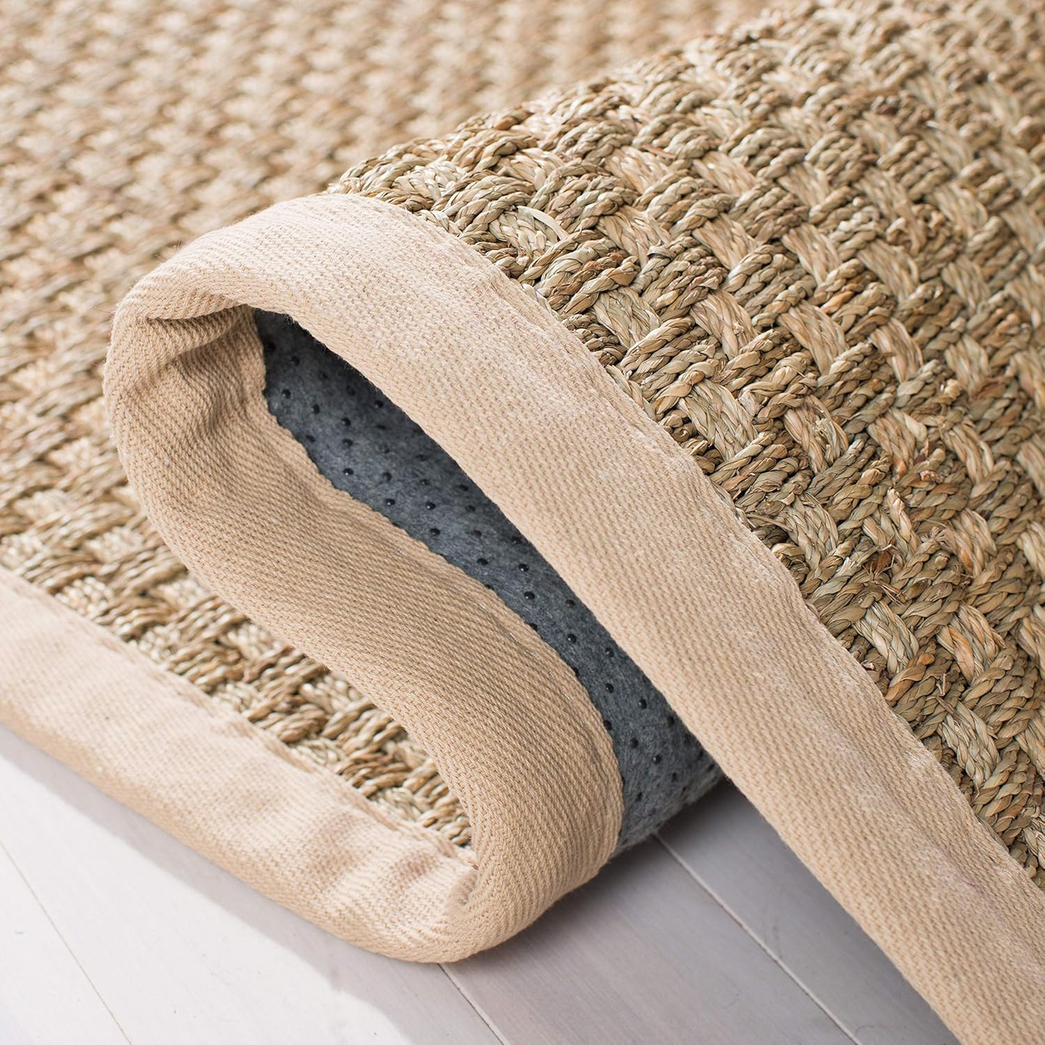 Natural Fiber Area Rug 4×6 – Beige Seagrass Basketweave with Border