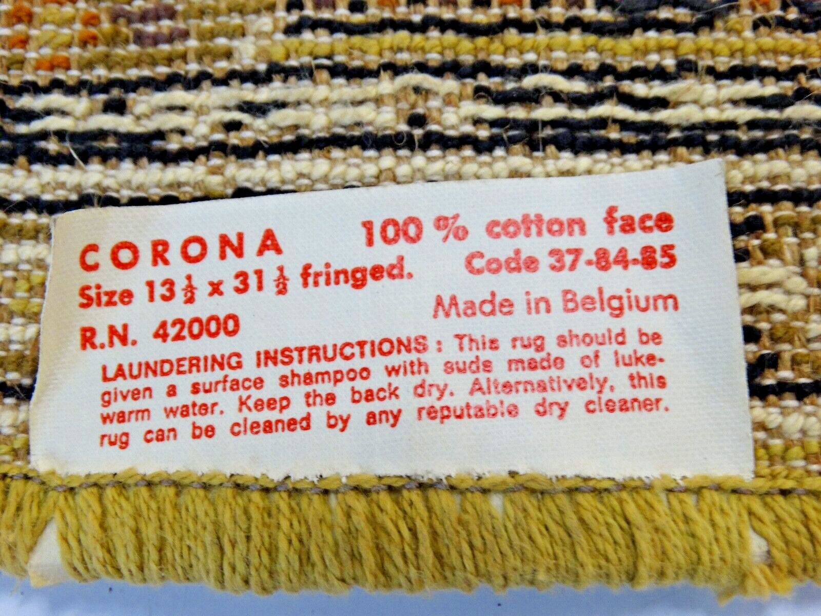 Corona Area Rug, 26″ x 13″ Vintage Made in Belgium