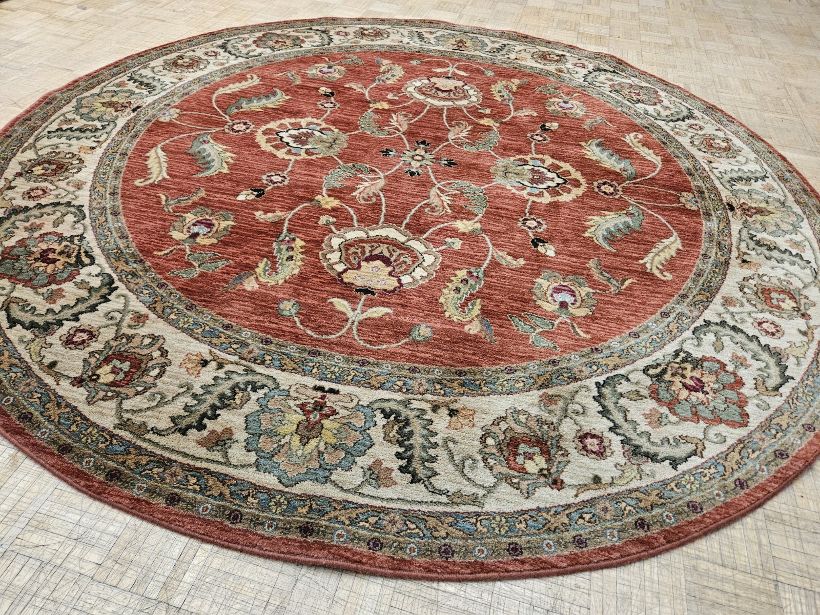 8.8×8.8 – 9×9 ROUND KARASTAN ASHARA AGRA RED 549-15002 100% WOOL RUG EXCELLENT