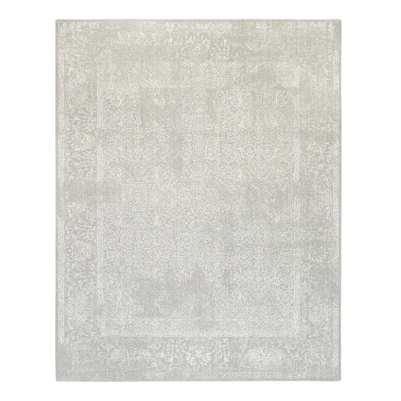 8′ x 10′ Light Gray Fine Jacquard Wool and Silk Hand Loomed Rug R63267