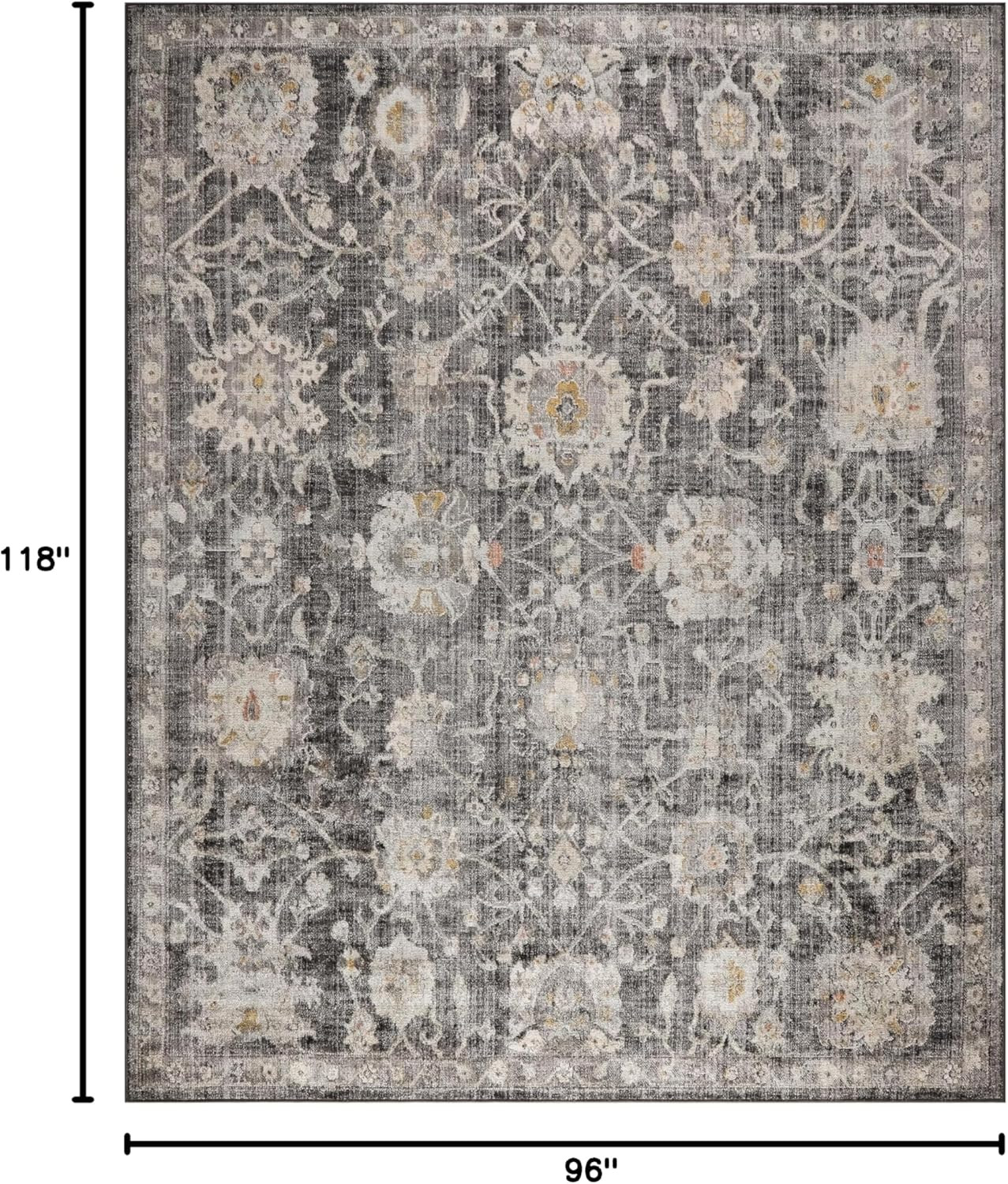 Traditional Charcoal Oushak Area Rug 8′ x 9’10” – Easy Clean, Non-Shedding