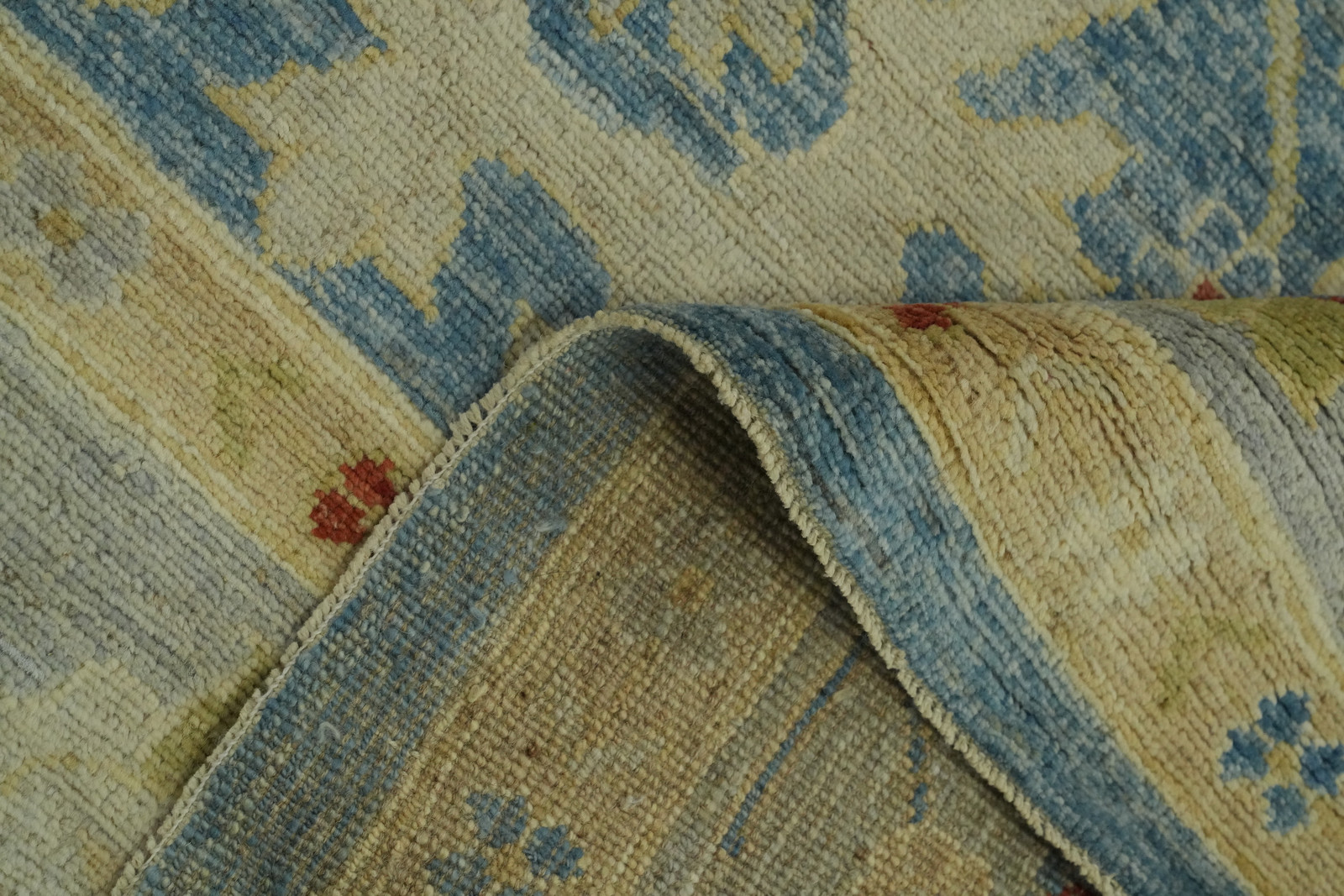 Vegetable Dye Blue Floral Oushak Turkish Living Room Rug 8×10 ft Handmade Wool