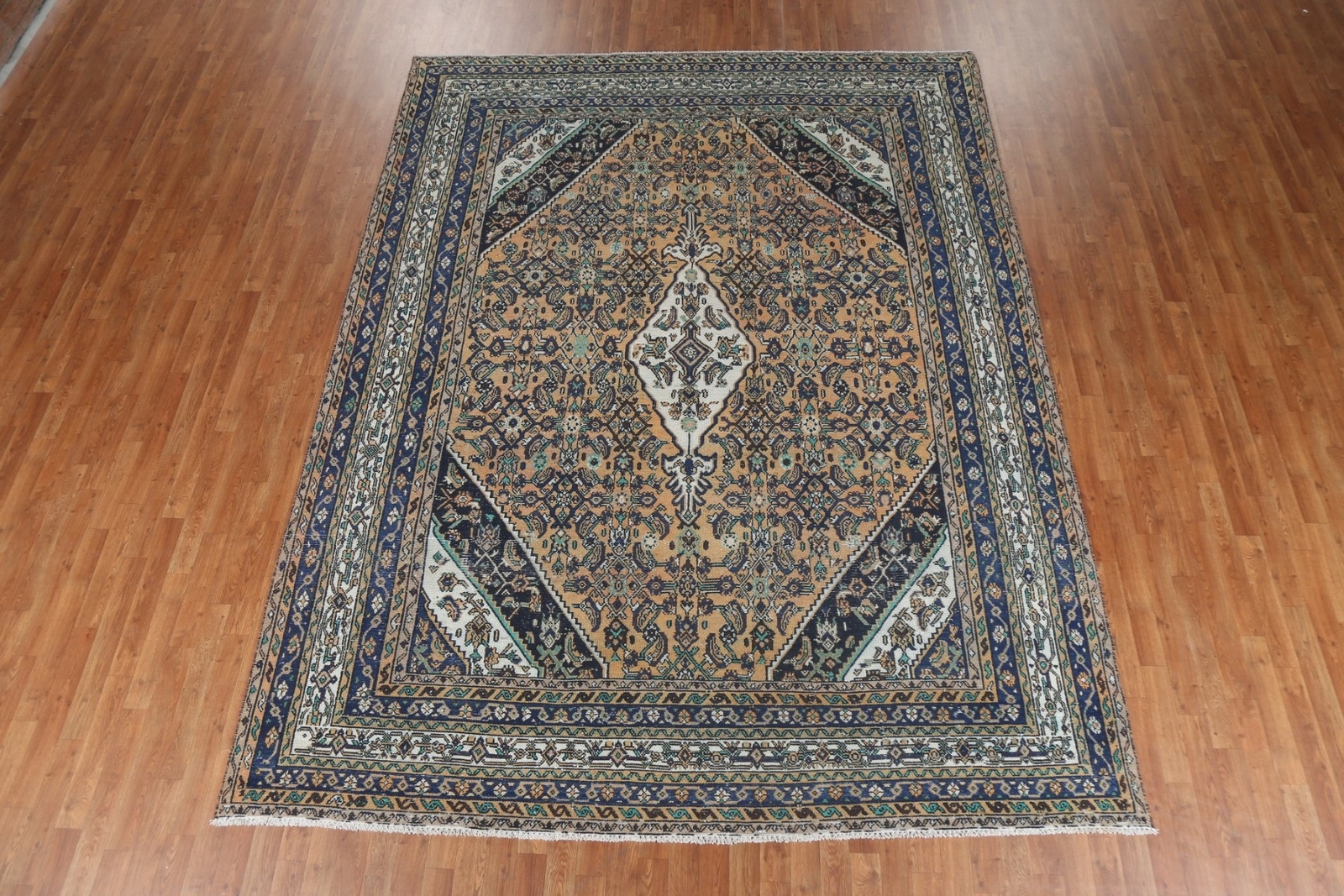 Vintage Muted Hamedan Hand-knotted Area Rug 9×11 ft Evenly Low Pile Wool Carpet