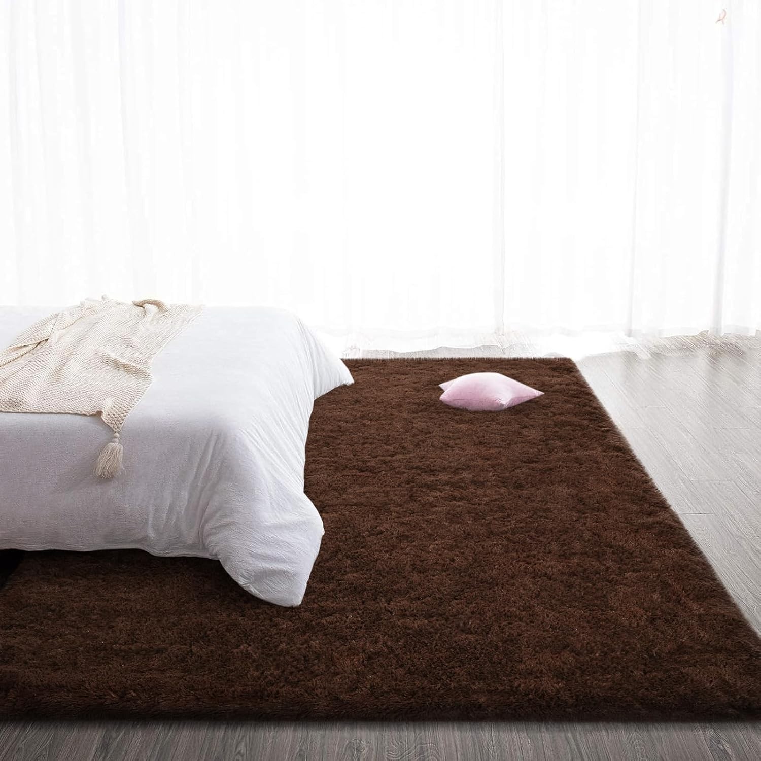 5×8 Feet Fuzzy Indoor Area Rug – Ultra Soft Brown Shag for Living Room & Nursery