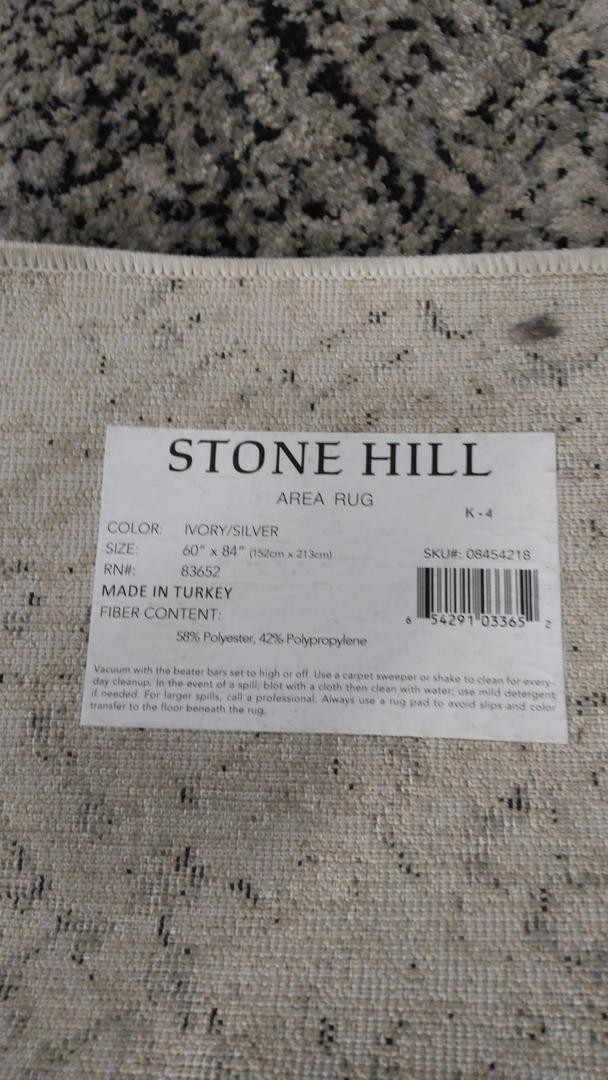 Stone Hill Area Rug Ivory Silver 60×84 Made In Turkey Polyester Polypropylene