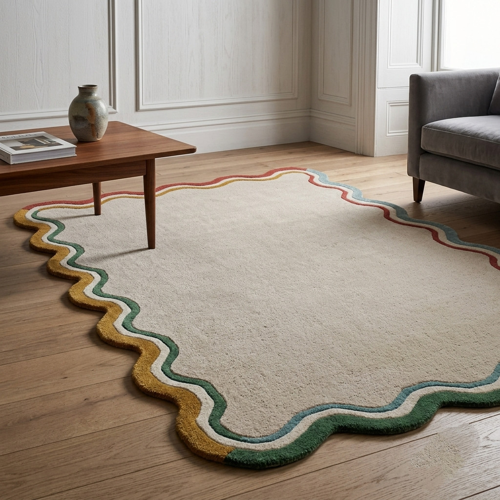 Irregular Hand Tufted Wool Rug Modern Multi Border Carpet Living Room Bedroom