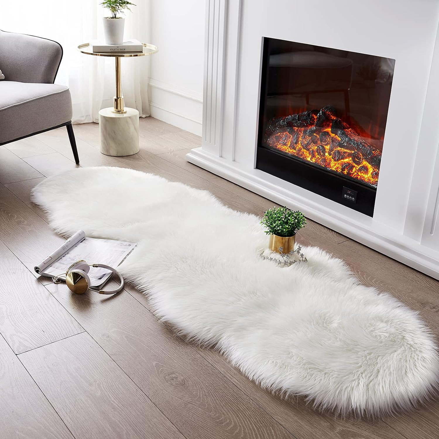 Ultra Soft Fluffy Rug White Faux Sheepskin Fur Area Rug Shaggy Couch Cover Seat