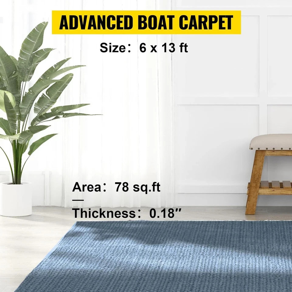 Marine Carpet 6 FT x 13 FT Grey Waterproof Indoor Outdoor Rug Roll Thickness
