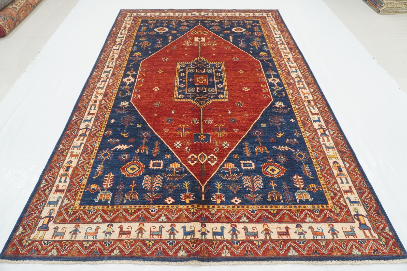 6 x 10 ft Red Navy Blue Nomad Qashqai Afghan Hand Knotted Wool Tribal Area Rug
