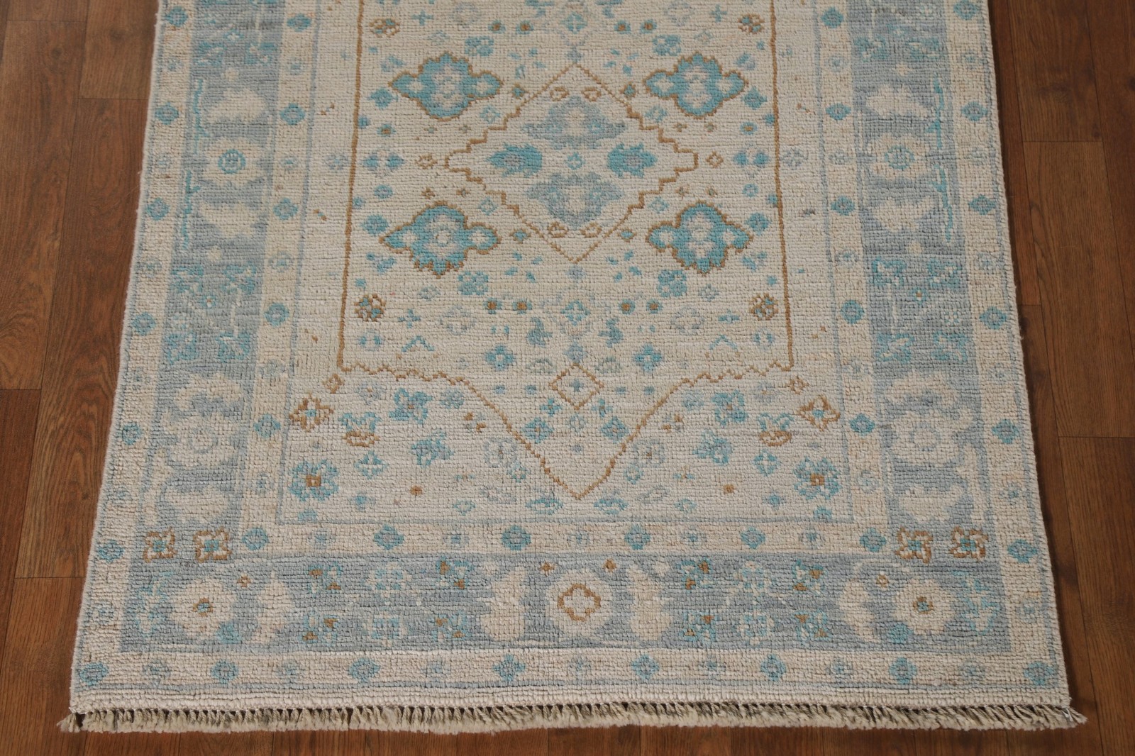 Oushak Turkish Foyer Rug 3×4 Vegetable Dye Hand-knotted Wool Geometric Pattern